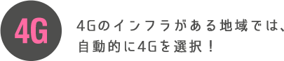 4Gのインフラがある地域では、 自動的に4Gを選択！