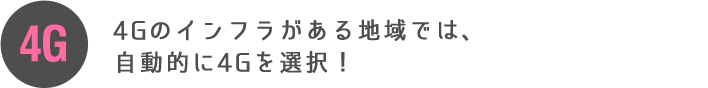 4Gのインフラがある地域では、 自動的に4Gを選択！